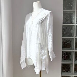 Spense Bohemian White Poet Blouse Asymmetrical Women's Tunic Top M